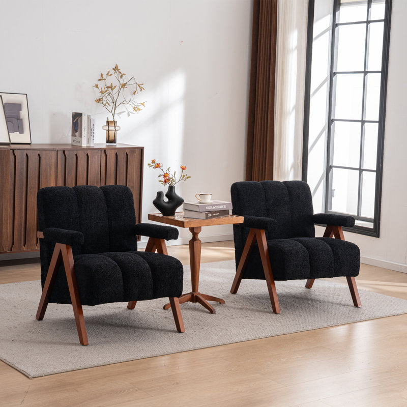 Ensemble de 2 chaises d'appoint Mid-Century modernes en chenille noires de 30 po de largeur (ensemble de 2)