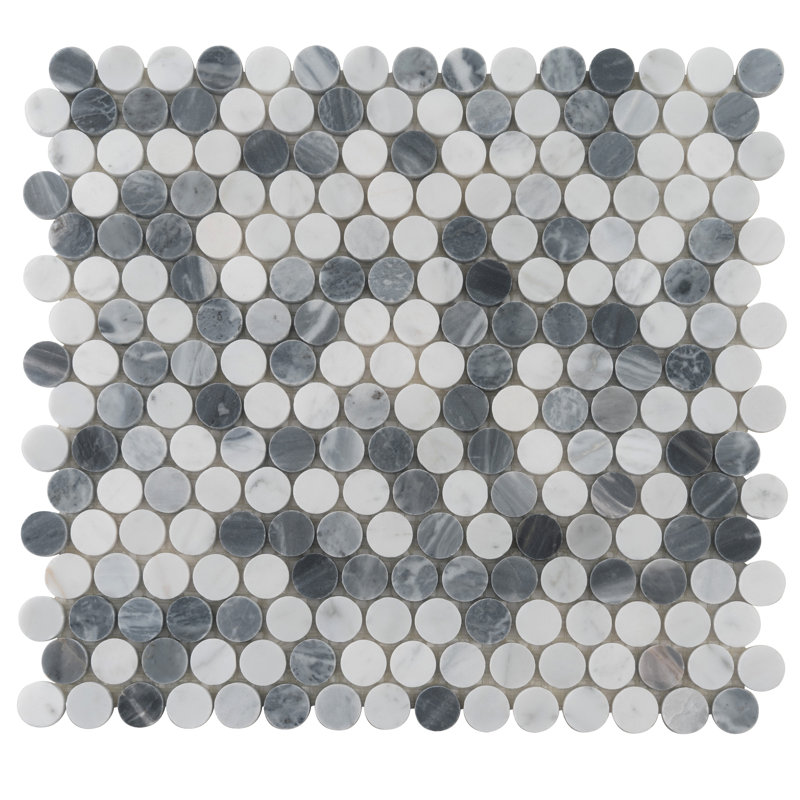 12.3" x 11.3" Natural Stone Mosaic Sheet Wall & Floor Tile, Gray/White