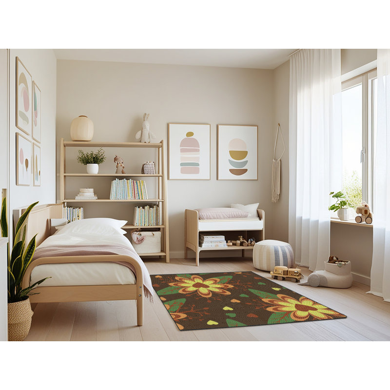 Tapis brun à motif floral Zayyan, Rectangle 4 pi x 6 pi