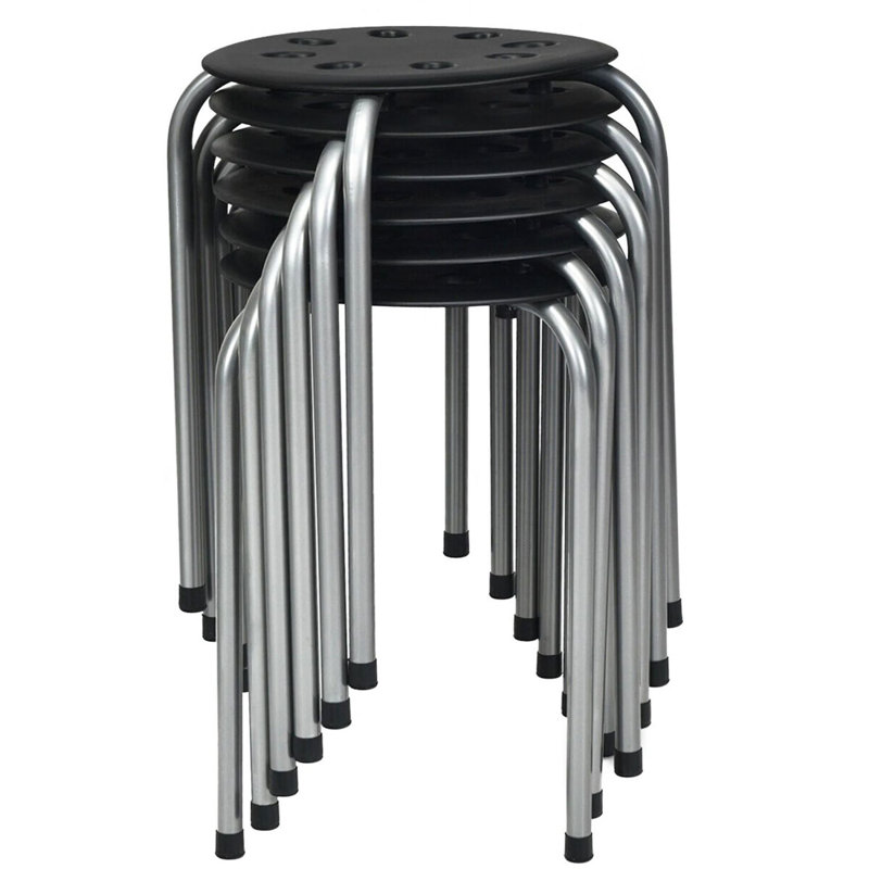 Gray 17.5 Inch Set of 6 Stackable Plastic and Metal Stools