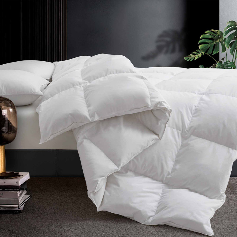 White Goose Feather Down Comforter – All-Season Plush Baffle Box Comforter with 100% Cotton Cover, Cal King