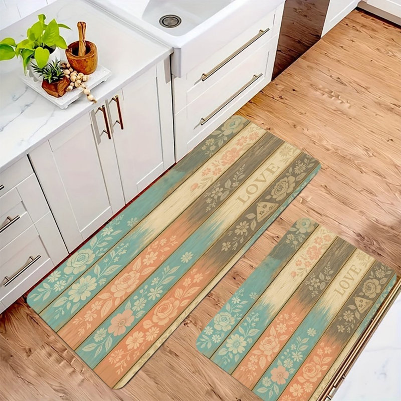 Ensemble de 2 tapis de cuisine à motif floral Love