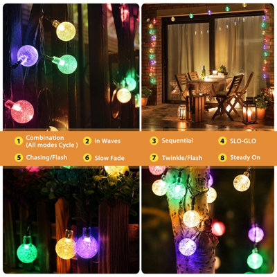 66LED 46FT 8 Modes Crystal Globe Solar String Lights Outdoor Waterproof