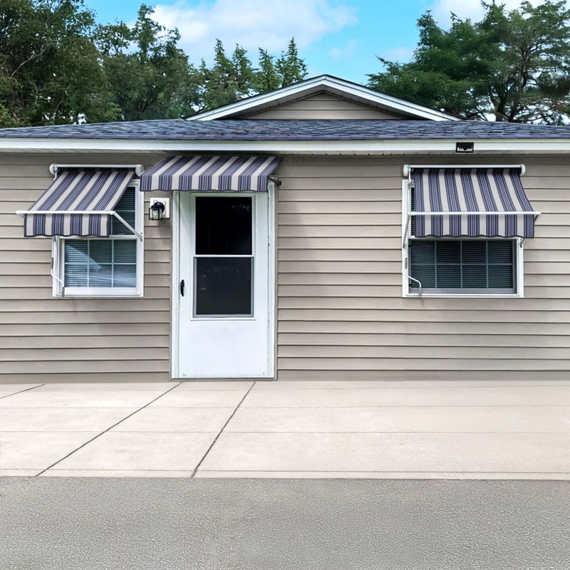 Awntech Mesa Window Retractable Awning, 24" H x 40" W x 24" D, Navy/Gray/White Multi