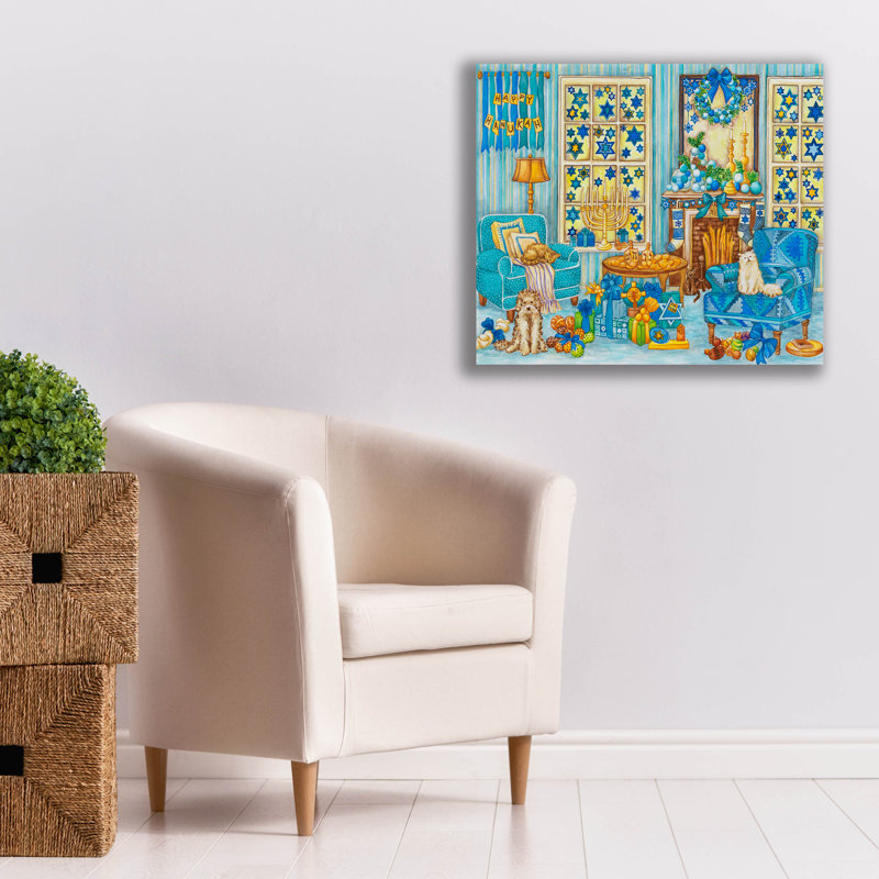 «Hanukah Living Room» par Andrea Strongwater, art mural sur toile, H 26 po x l 30 po x P 1,5 po