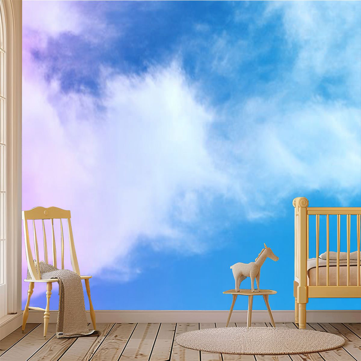 Ivy Bronx Peel and Stick Wallpaper Wall Mural Beautiful Blue Sky Pink ...