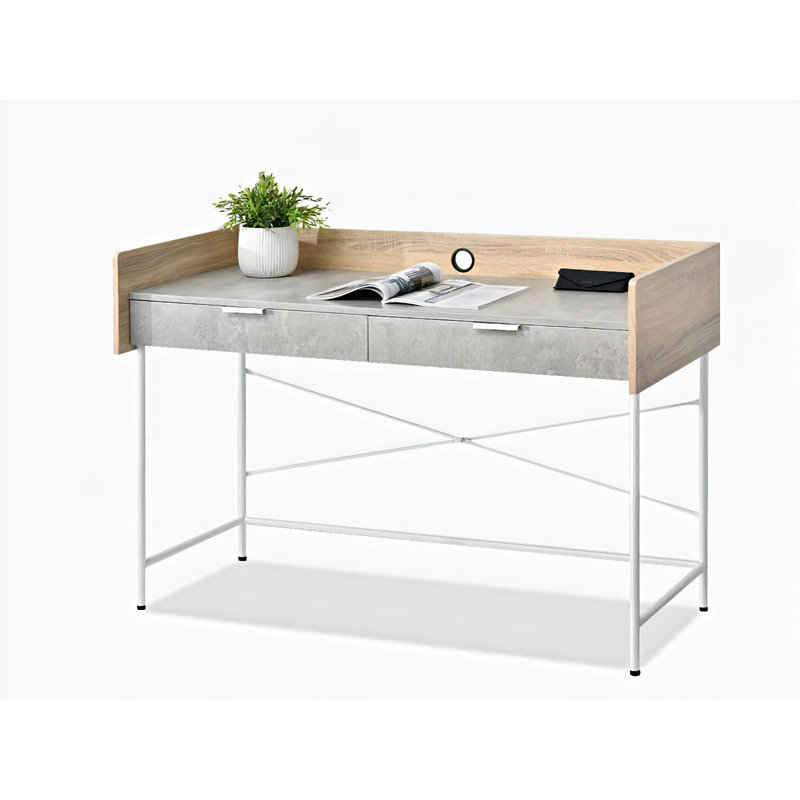 Dawnette Metal Base Writing Desk, White, Grey/Oak