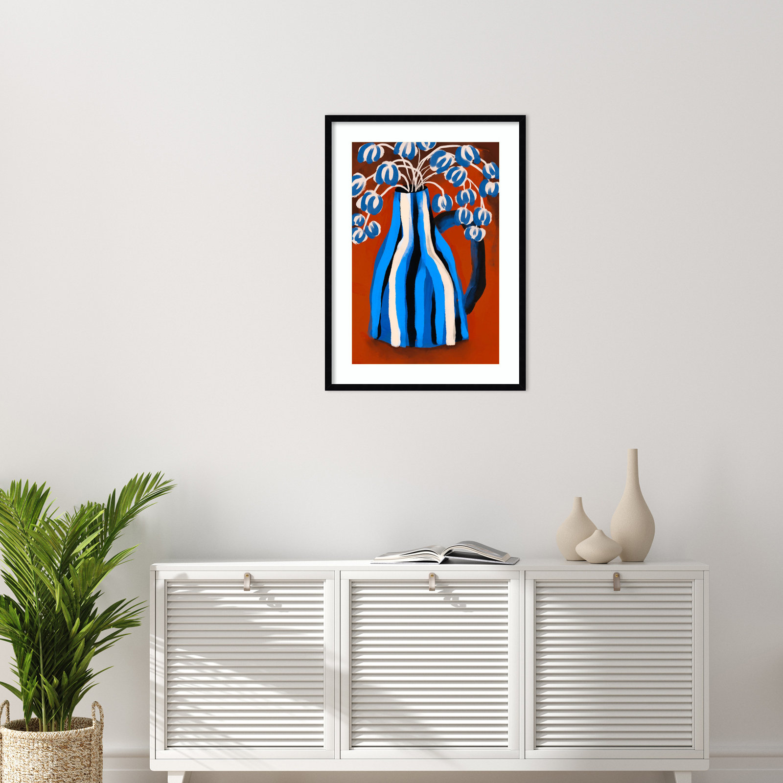 Galya "Striped Vase" Print by Treechild, Black, 33" H x 24" W