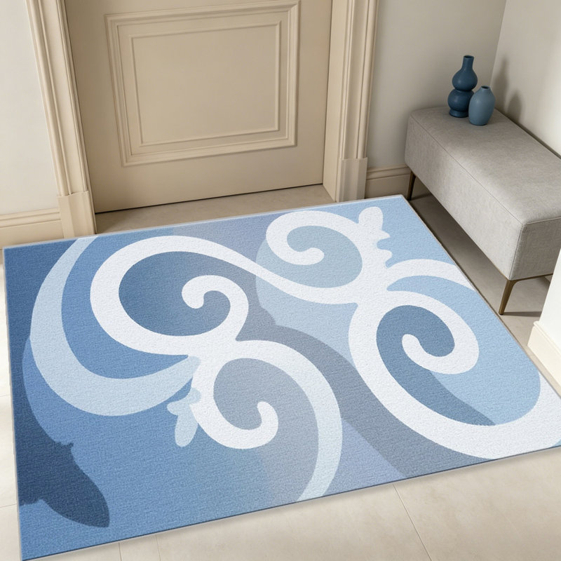 Blue Swirl carpet-easy to clean, machine-washable, soft and comfortable; suitable for door mats, kitchens, living rooms, bedrooms, corridors, and laundry areas. Easy to clean, durable carpet for home decoration.