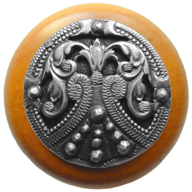 Poignée champignon de 1,5 po de diamètre Olde World, Étain antique / bois d'érable