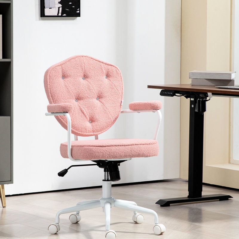 Mignon fauteuil de bureau rose avec fonction berçante et molleton d'ours, inclinaison ajustable du meuble-lavabo