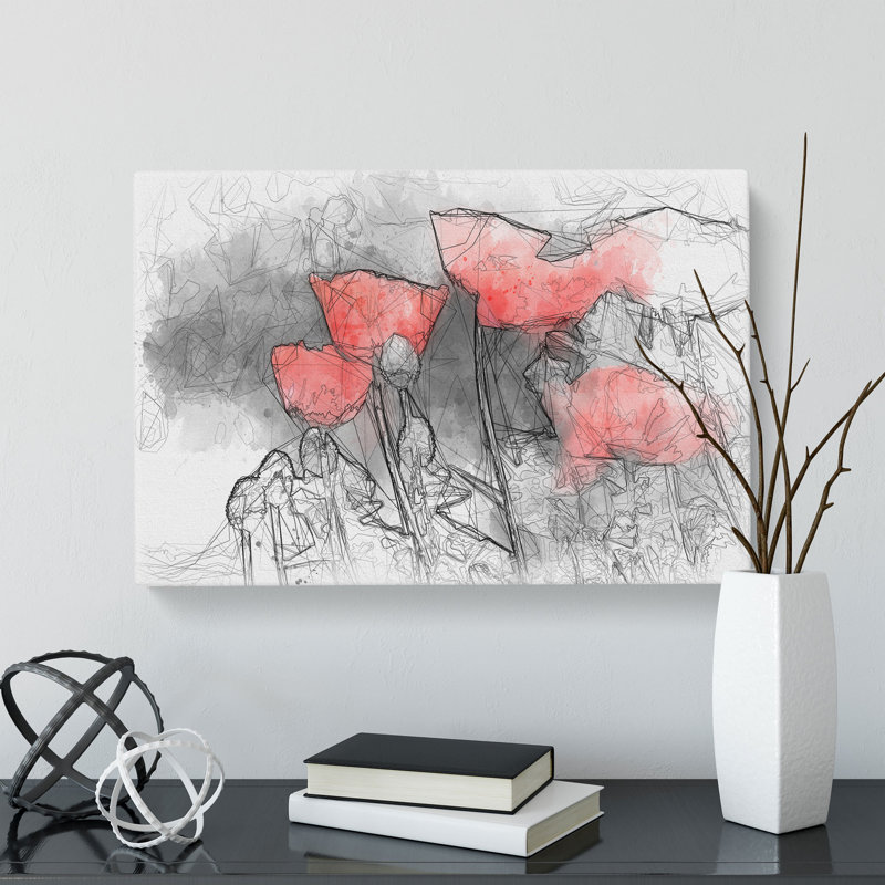 Red Poppy Field - Wrapped Canvas Painting, 50cm H x 76cm W x 3cm D