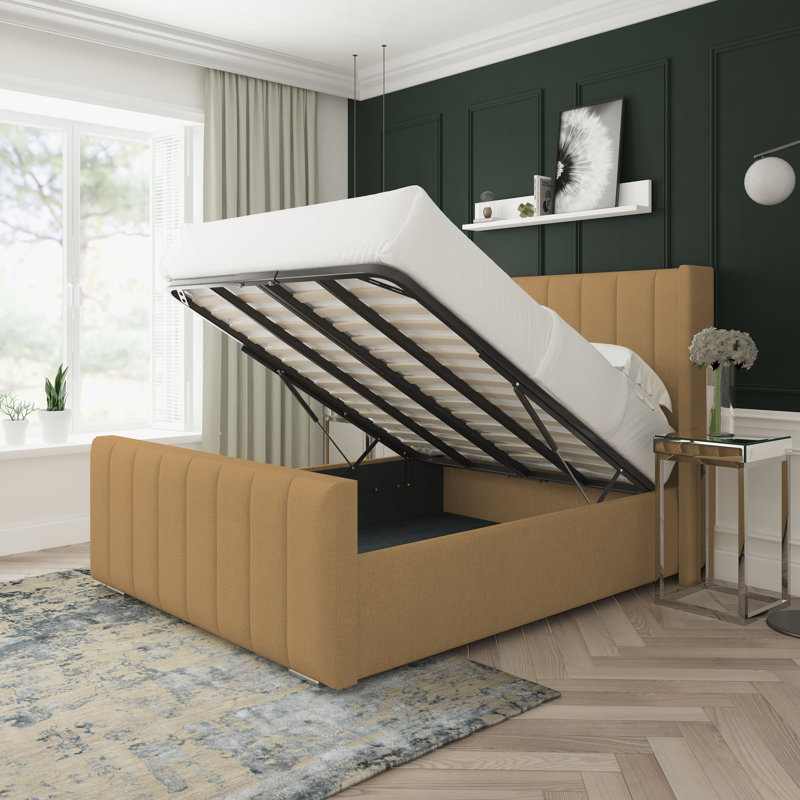 Aspen Wool Upholstered Ottoman Bed Frame, Latte, Double (4'6)