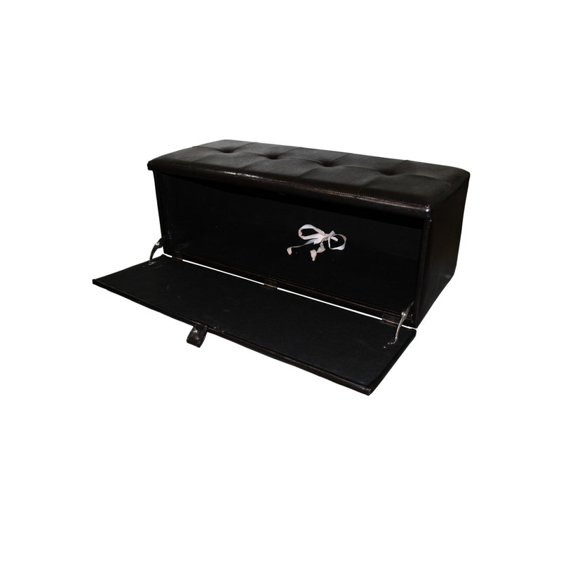 Banc de rangement rembourré en cuir brun de 18,5 po de hauteur, poignée avant, charnière simple pour plus de stabilité, rangement de 38,5 po de long, pieds de 2 po x 3,5 po, poids du produit 46 po, profondeur de 40 po, poids du colis de 52 po
