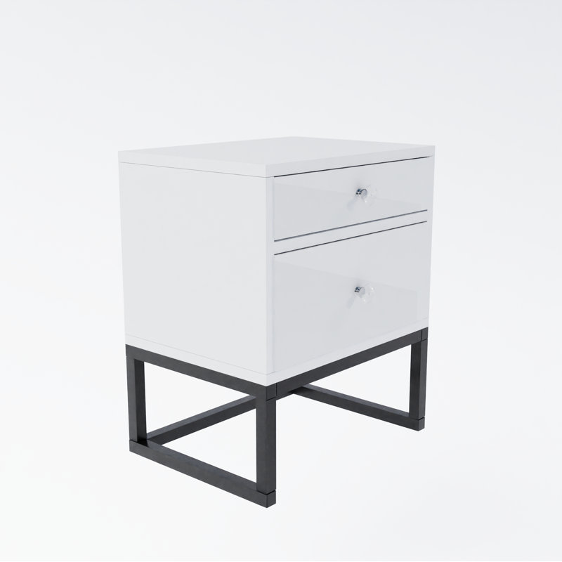Mekenna 40cm W Metal Bedside Table, Glossy White/Black
