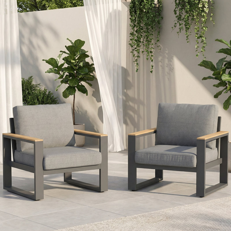 Chaise d'extérieur 2 pièces en aluminium avec coussins moelleux 2 pièces, Gris