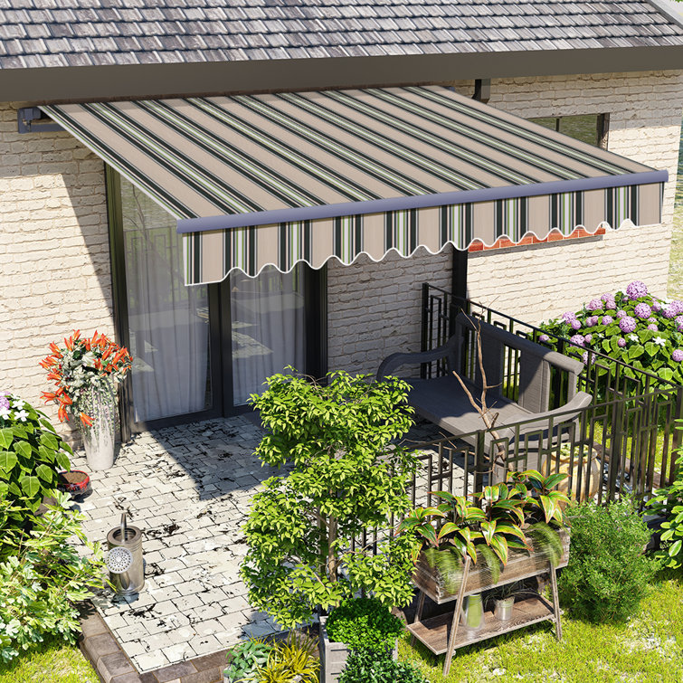 Dakota Fields 350cm W x 250cm D Fabric Multi-Stripe Cover Retractable Patio Awning