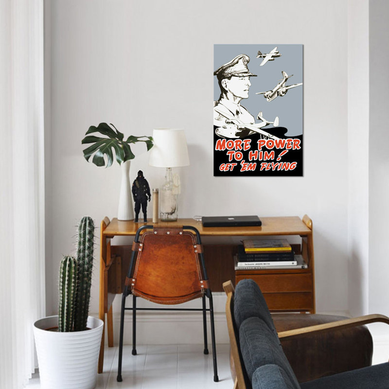 Publicité rétro sur toile, affiche du général Douglas MacArthur and Bomber Planes, H 18 po x l 12 po x P 1,5 po, Toile tendue