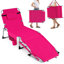 Chaise longue d'extérieur pliante 4 positions avec trou pour le visage et repose-pieds réglable rose-540932999