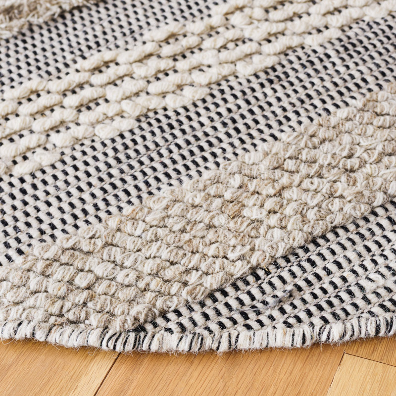 Ailiedh Vermont Flat Weave Wool/Cotton Striped Rug in Ivory/Beige, Round 6'