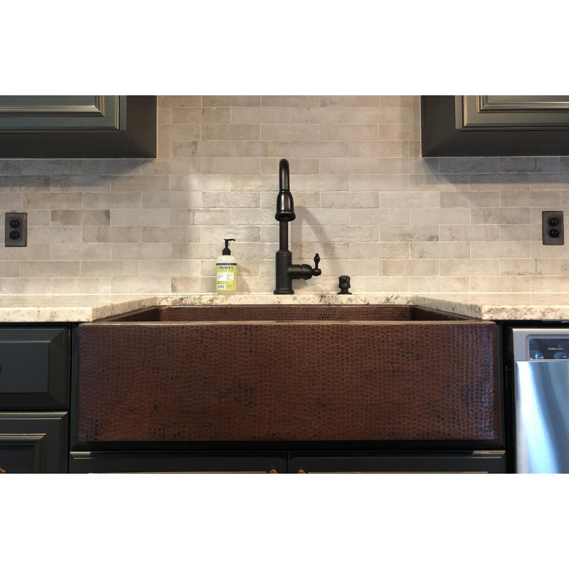 33" Hammered Copper Apron Front Single Basin Kitchen Sink