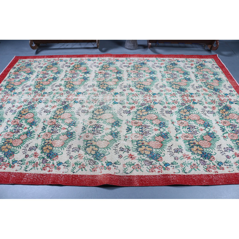 Grand tapis turc rétro rouge pour salon ou salon bohémien