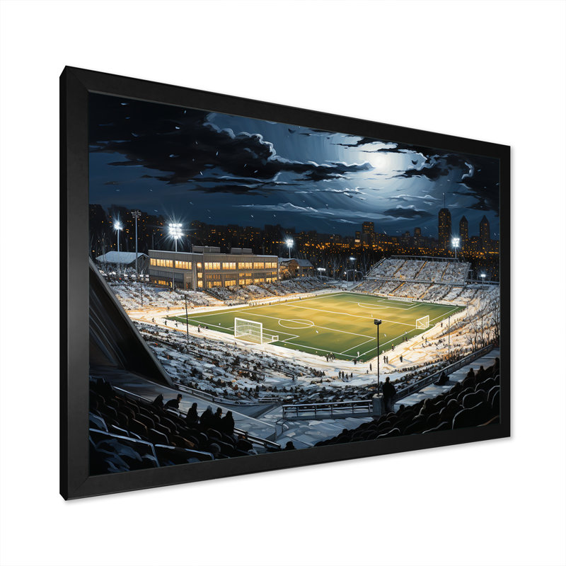 Night Match Stadium Under The Floodlight III sur toile, Cadre simple noir, H 34 po x l 44 po x P 1,5 po