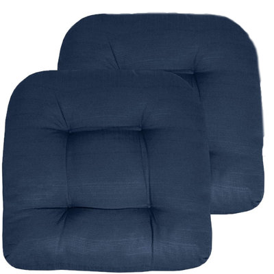 Marina Decoration Premium Thick Comfy Patio Seat Pads Fiber Fill Tufted Tie-Less Pillows 19 x 19 x 4 Inch Textured Solid Cover Indoor Outdoor Chair Cushions, 2 Count Pack Navy Blue Color