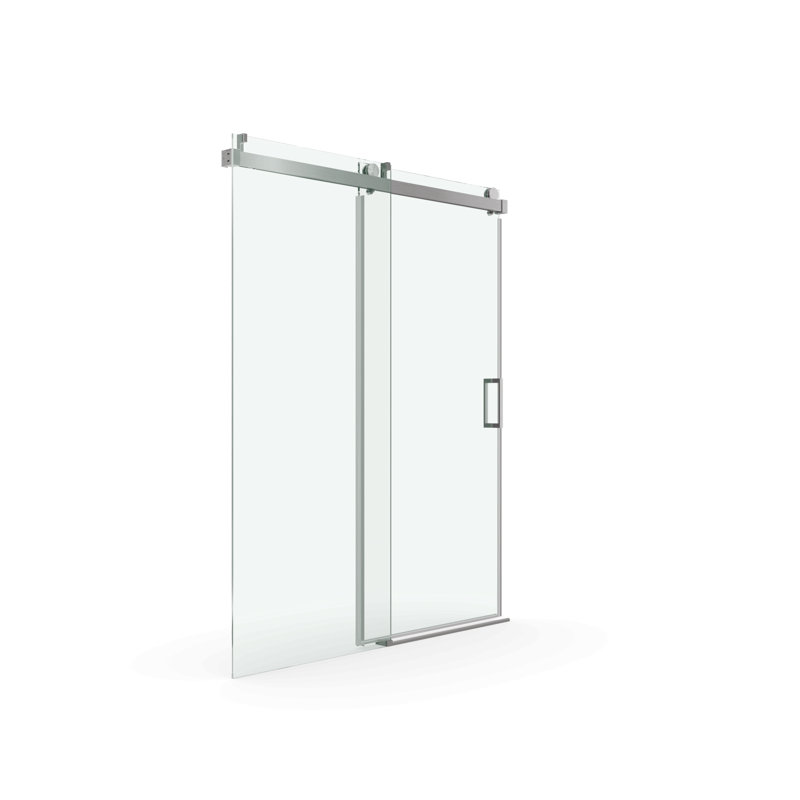 Porte de douche sans cadre à fermeture en douceur de 56 à 60 po x H 76 po, verre trempé 1/4 po (6 mm) avec revêtement antidéflagrant, nickel brossé