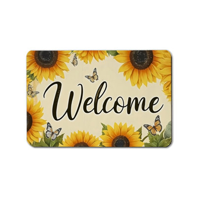 Retro Wreath Sunflower Butterfly Welcome Entry Welcome Mat Garage, Patio, Hearth 20 x 32 in