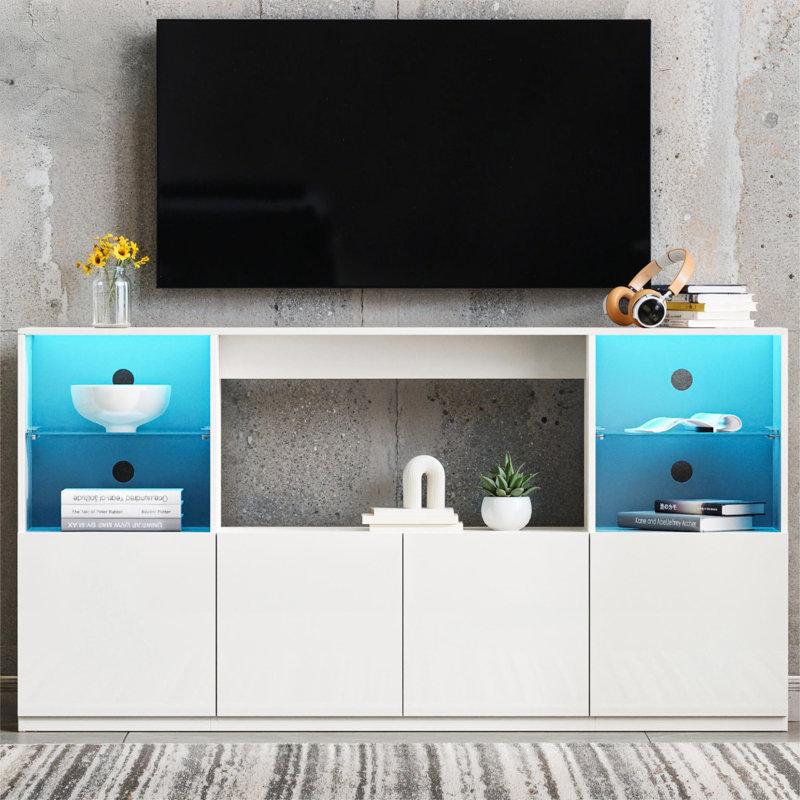 Meuble télé ultrabrillant avec lumières DEL, Blanc
