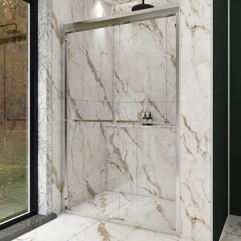 48 po X P 76 po H Porte de douche coulissante double demi-cadre en chrome