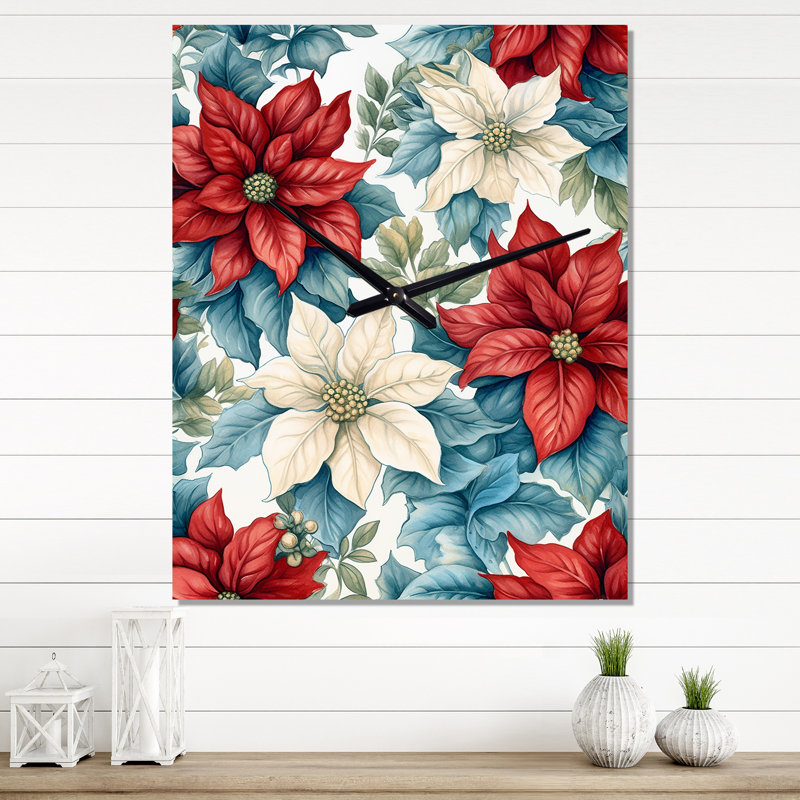 Poinsettia Passion I - Horloge murale florale, Très grand