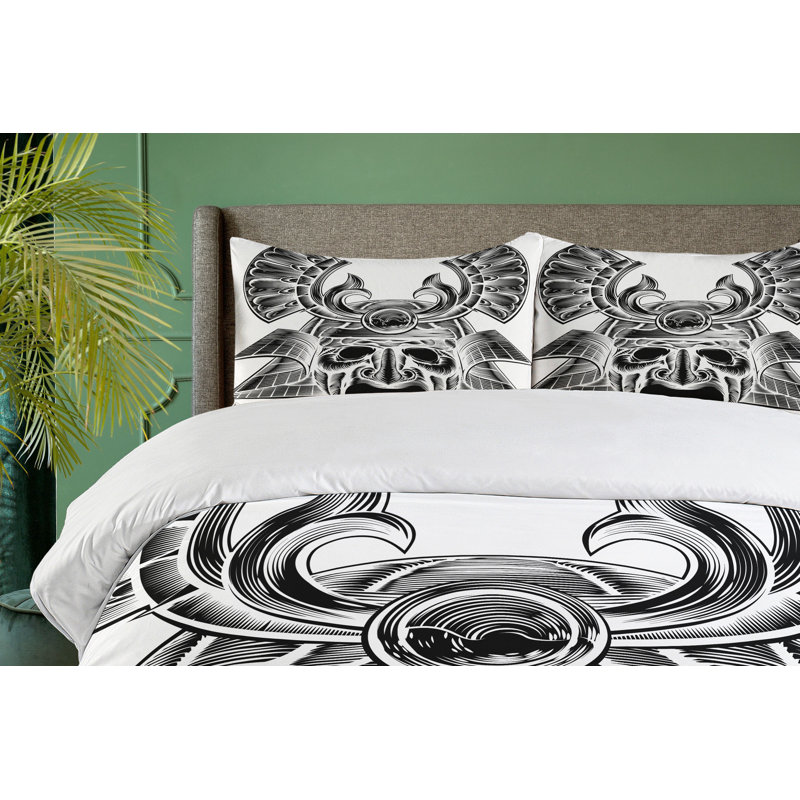 King Size White and Black Japanese Duvet Cover Set