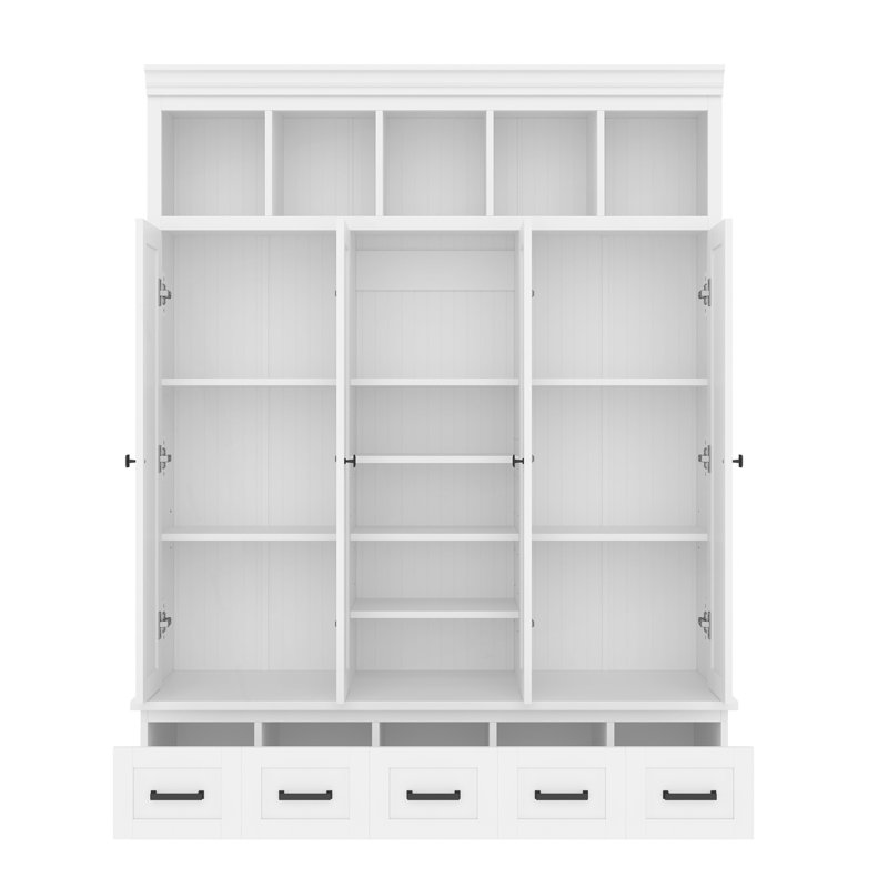 Arbre d'entrée avec banc et 5 casiers de rangement, armoire de rangement moderne pour hall d'entrée avec 4 portes, Blanc