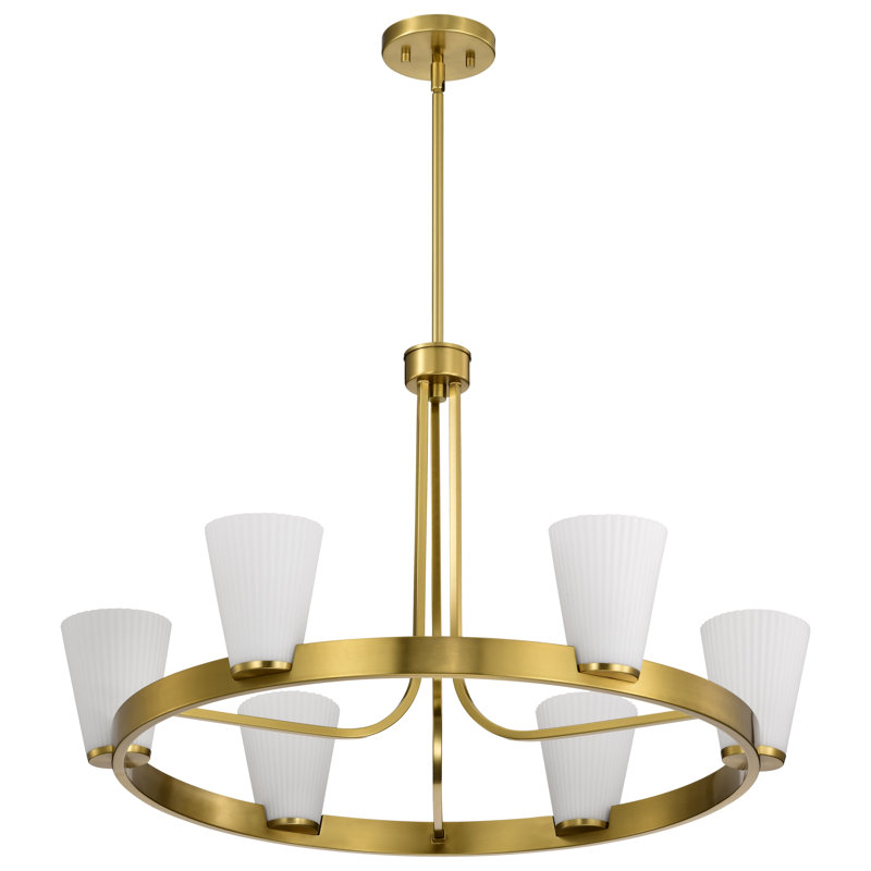 Royale - Lustre - Verre blanc nervuré, 5 lumières, Bronze brillant, H 18,25 po x l 30 po x P 30 po