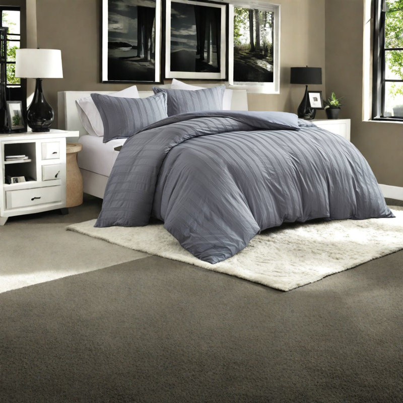 Ensemble de literie 3 pièces tissé durable en polyester à rayures de style moderne pour la maison