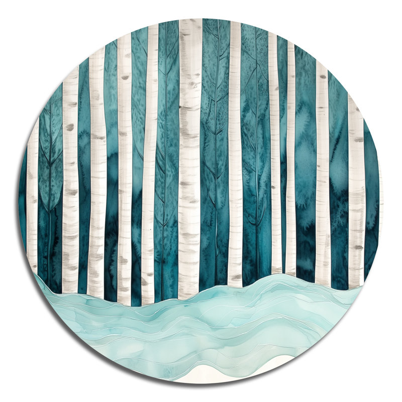 Forêt mystique de bouleau - Décoration murale ronde en métal, L 16 po x H 16 po