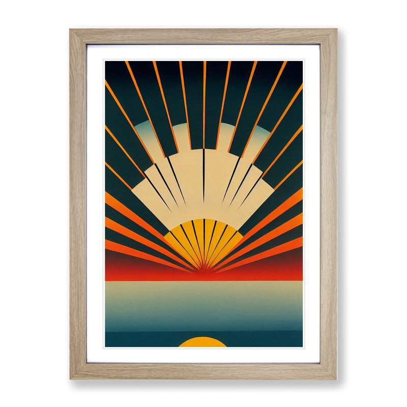 Splendid Art Deco Sunset No.3 - Wall Art, 64cm H x 46cm W x 2cm D, Oak Framed