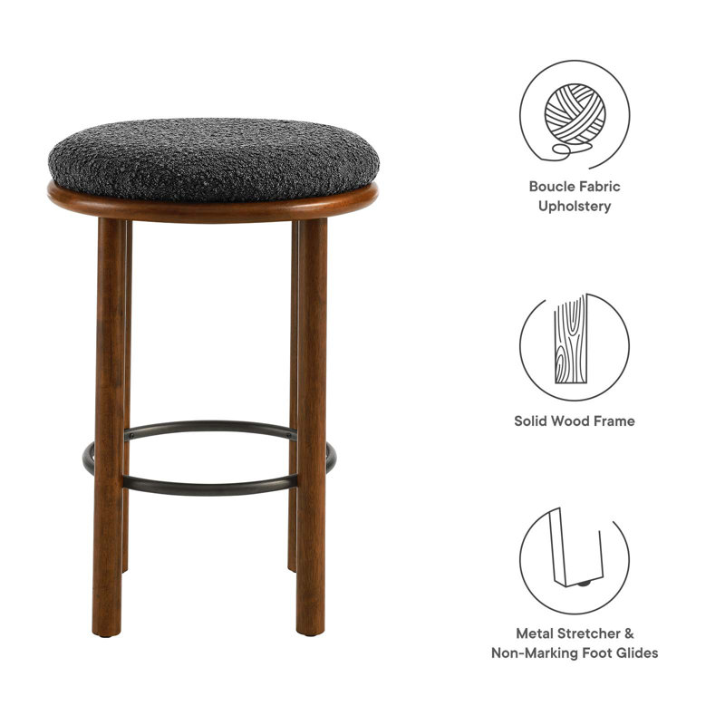 Walnut Charcoal Backless Wood and Metal Counter Stools, Set of 2