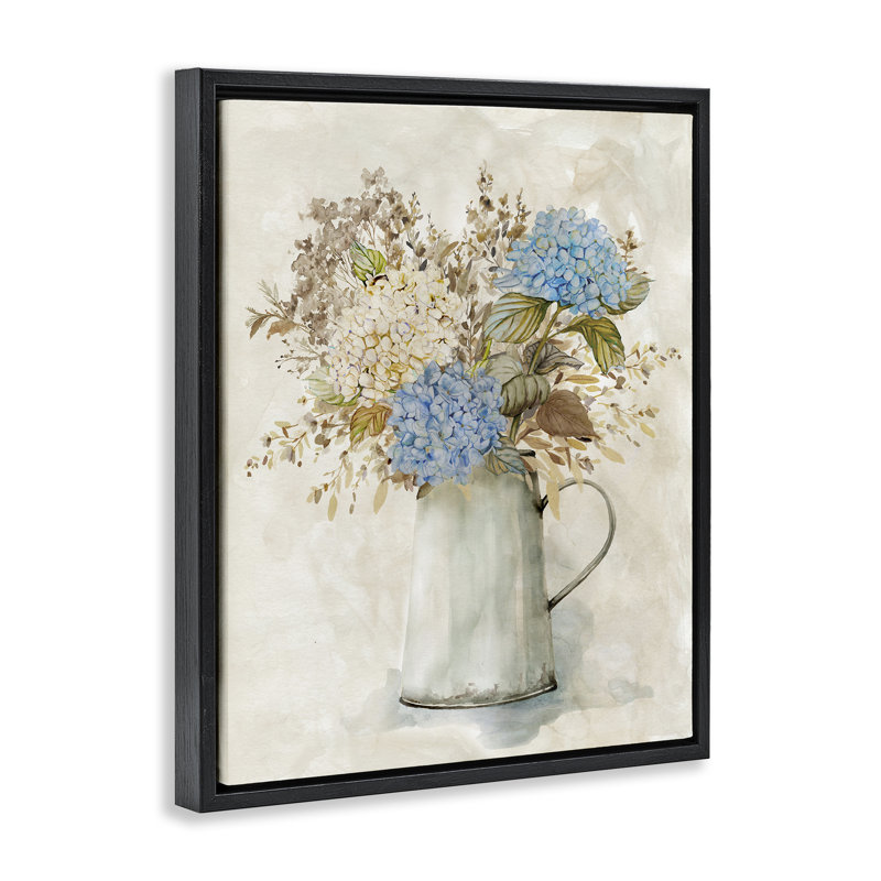 Carafe rustique avec fleurs, Cadre flottant noir de jais, H 21 po x l 17 po