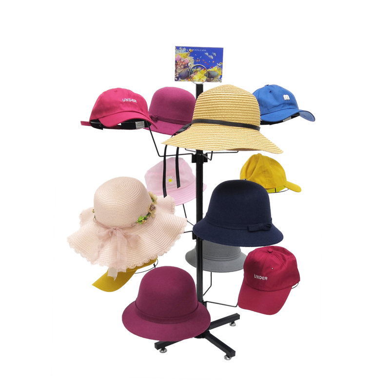 Présentoir de chapeaux de comptoir avec coiffe et support pour perruque 24 x 24 x 37 po à 3 niveaux 12 chapeaux