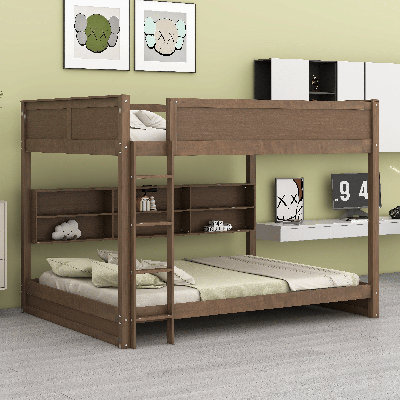 Queen Over Queen Bunk Bed With Storage Cabinets,USB Ports And Built-In Shelves