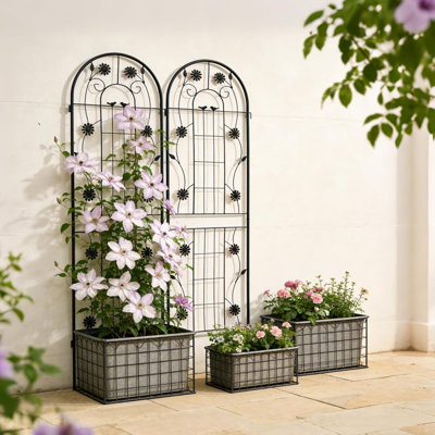 2-Pack Black Metal Garden Trellis | 86.7" Rustproof Climbing Plant Support | Ideal for Courtyard or Balcony Vertical Gardening