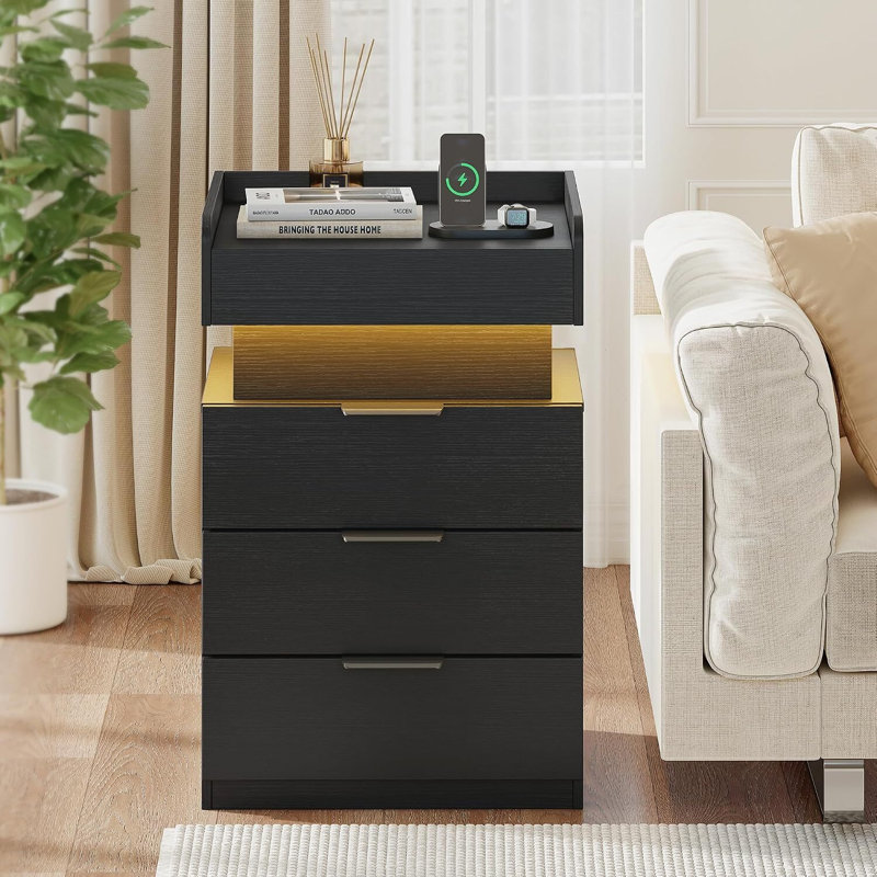 45 cm W Bedside Table, Black Right