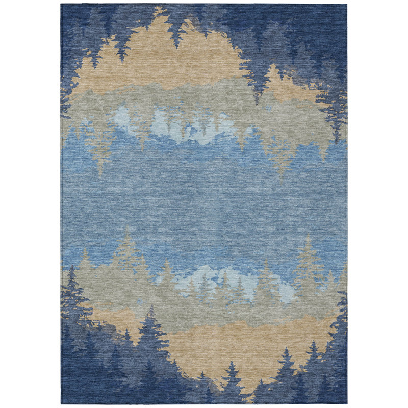 Machine Washable Indoor/Outdoor Chantille ACN2861 Lodge Rug, Navy, 10' x 14'