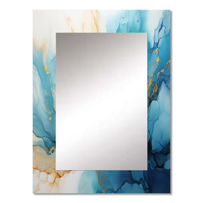 Blue And Gold Abstracted River Flow - River Unique Wall Mirror Decor, Traditional Large Mirror, Printed Metal Art