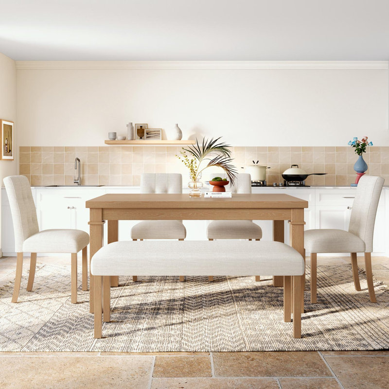 Ensemble de table de salle à manger 6 pièces avec 4 chaises et banc, Naturel