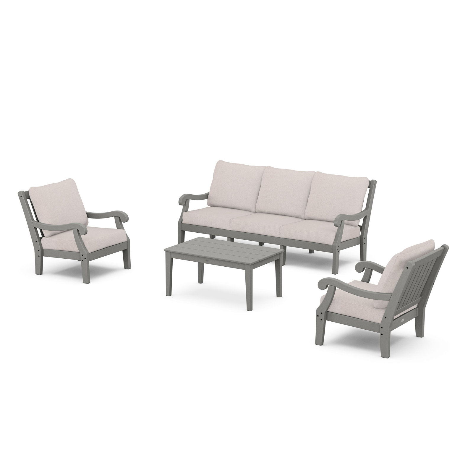 POLYWOOD® Verlyn 5-Person Patio Seating Group, Dune Burlap Cushion/Slate Gray Frame
