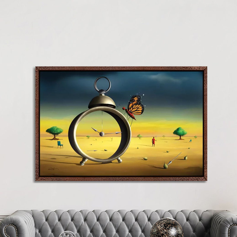 Cena Com Despertador (Scene With Alarm Clock) by Marcel Caram - Print on Canvas, Classic Brown Wood Framed